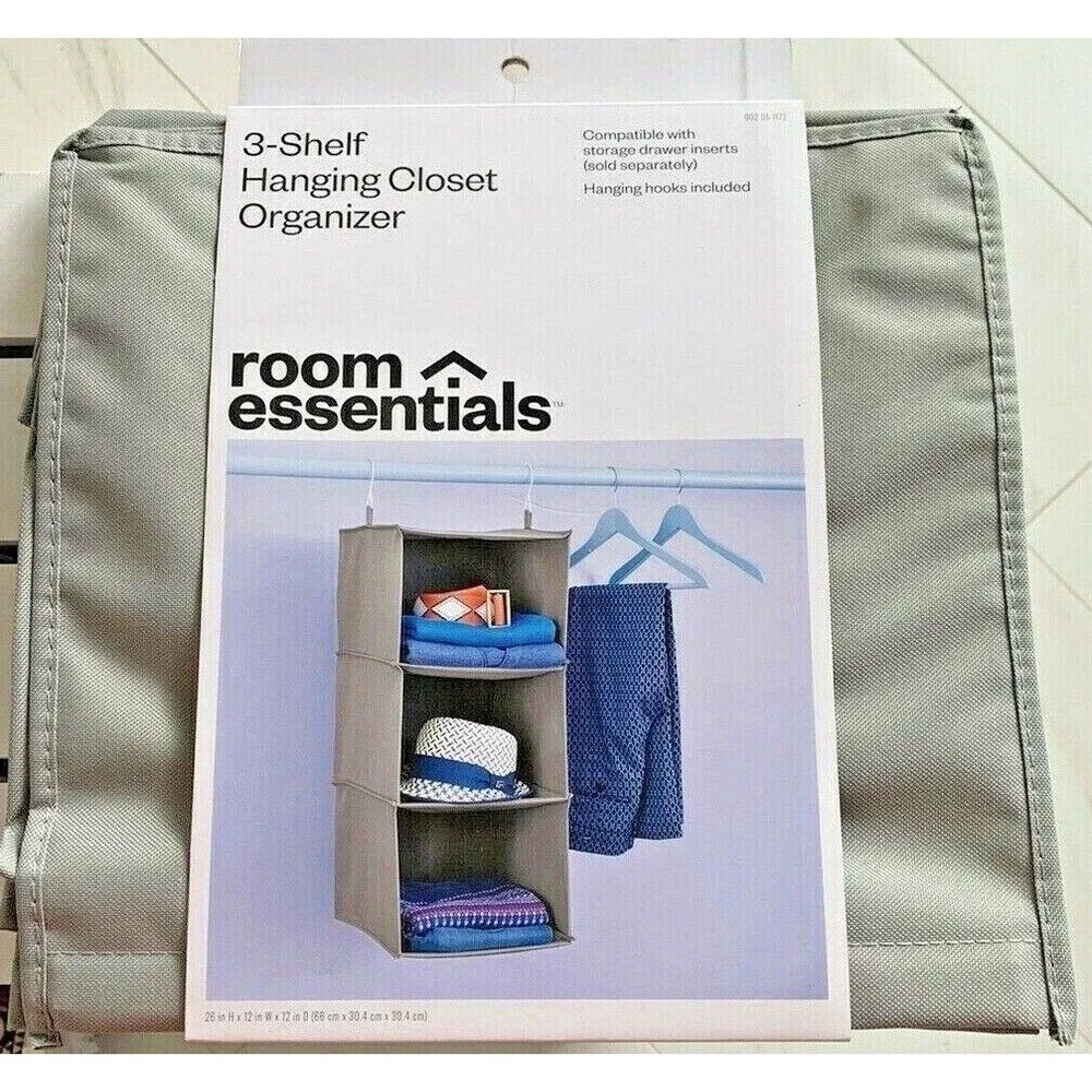 Hanging Closet Organizer Easy Mount Foldable‎ 3-Shelf Hanging Closet New